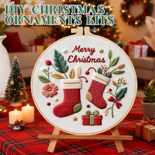 Christmas Embroidery Kits 4 Set DIY Needlepoint Kit for Adults Beginners Cross Stitch Kits for Craft Lover Christmas Gifts