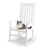 Outvita Outdoor Rocking Chair, Solid Wood High Back Rocker, All Weather Lounge Chair for Porch Patio Fire Pit Garden Backyard Deck Indoor, White Outvita