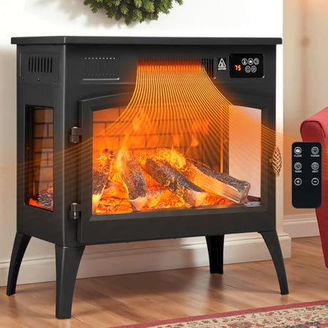 DOVOV 24'' Freestanding Electric Fireplace Heater with 6 Variable Realistic Flame Colors, 1000W/1500W Fireplace Stove with Overheat Protection for Indoor, Bedroom, Living Room, Office Dovov