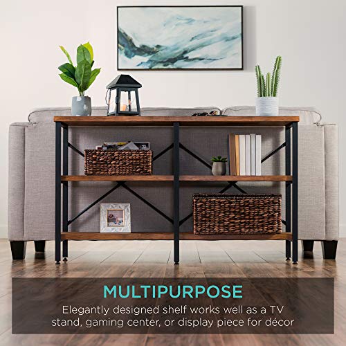 Best Choice Products Large Console Table, 3-Tier 55in Rustic, Industrial Sofa Table Storage for Living Room, Entryway, Foyer, Hallway w/EVA Non-Scratch Feet, Steel Frame - Brown Best Choice Products