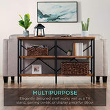 Best Choice Products Large Console Table, 3-Tier 55in Rustic, Industrial Sofa Table Storage for Living Room, Entryway, Foyer, Hallway w/EVA Non-Scratch Feet, Steel Frame - Brown Best Choice Products
