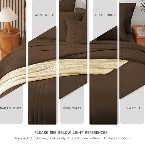 Monbix Full Comforter Set - 7 Pieces Chocolate Brown Bed in a Bag Full Size Bedding Sets with Comforters, All Seasons Comforter with Sheets, Pillowcases & Shams Monbix