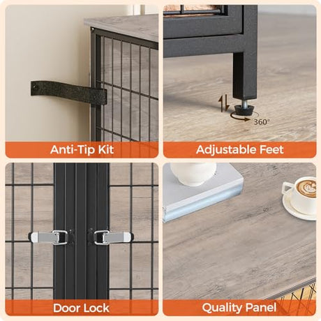 MAHANCRIS Dog Crate Furniture for 2 Dogs, 43.3" Dog Kennel with Removable Divider, Heavy Sturdy Dog Furniture Style Double Cage for Small Medium Dog, Indoor Pet House End Table, Greige DCHG1201 MAHANCRIS
