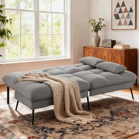 COMHOMA Convertible Futon Sofa Bed, 72″Fabric Futons Couch with Adjustable Backrest, Folding Sleeper Recliner for Living Room Furniture (Dark Grey) COMHOMA