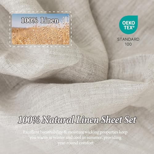 Simple&Opulence 100% Linen Sheets Full Size Set, 4 Pcs Natural French Linen Bed Sheets, Breathable Soft Durable Bedding Set for All Season (Linen, Full) Simple&Opulence