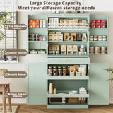 HQZX 71’’ Tall Kitchen Pantry Cabinet, Pantry Storage Cabinet with 6 Doors Shelves, Large Drawer & 2 Pull Out Shelves, Freestanding Cupboard for Kitchen, Dining Room, Green HQZX