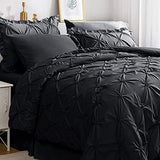 JOLLYVOGUE Black Twin Size Comforter Sets 5 Pieces, Pintuck Bed in a Bag Comforter Set for Bedroom, Bedding Comforter Sets with Comforter, Sheets,Ruffled Shams & Pillowcases JOLLYVOGUE