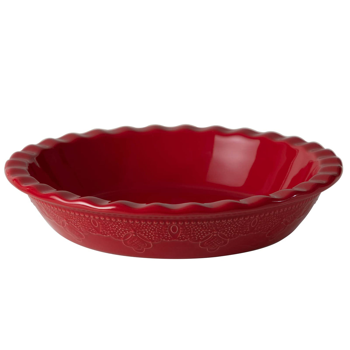 Fun Elements Pie Pan, 9 Inch Ceramic Pie Dish, Deep Dish Pie Pan with Lace Emboss, Ruffled Pie Plate for Baking, Thanksgiving Christmas Gifts(Christmas Red) FE FUN ELEMENTS