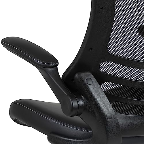 Flash Furniture Kelista Mid-Back Swivel Office Chair with Adjustable LeatherSoft Seat Height, Ergonomic Mesh Chair with Flip-Up Arms, Black Flash Furniture