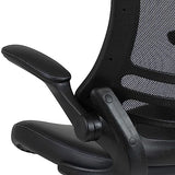 Flash Furniture Kelista Mid-Back Swivel Office Chair with Adjustable LeatherSoft Seat Height, Ergonomic Mesh Chair with Flip-Up Arms, Black Flash Furniture