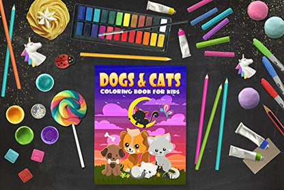 Dogs & Cats Coloring Book for Kids: 35 Cute Illustrations for Children Ages 3-10