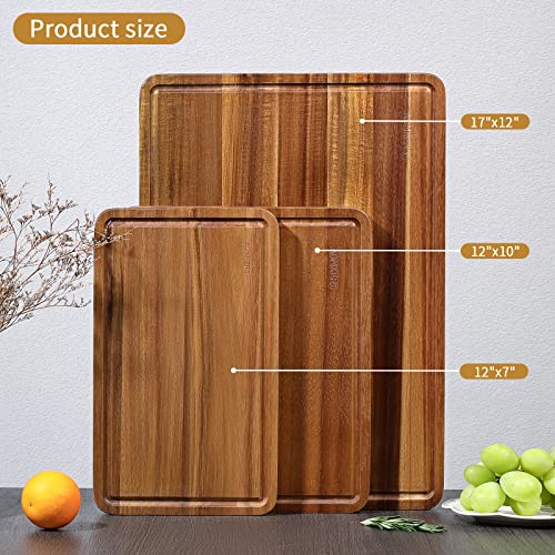 Wood Cutting Boards Set of 3 for Kitchen, Thick Chopping Board, Large Wooden Cutting Board Set with Deep Juice Groove and Handles, Wooden trays for - WoodArtSupply