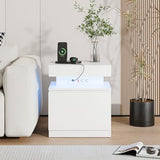 Cozy Castle LED Nightstand, LED Night Stand with Charging Station,Storage and Flip Top, Small End Side Table for Bedroom, Living Room (1, White) Cozy Castle