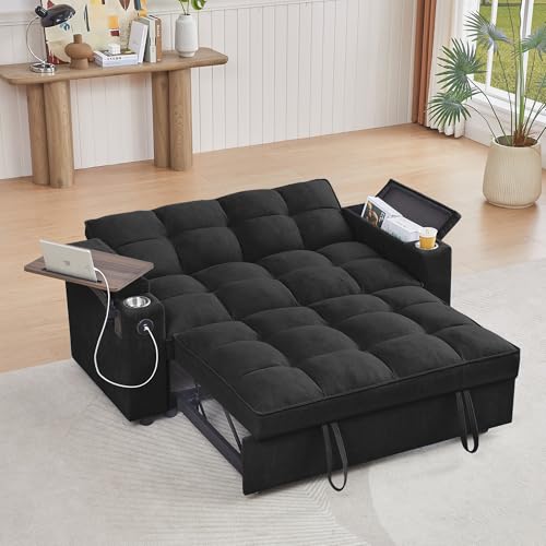 Eafurn 64.96" Oversized Convertible Sleeper Sofa Couch Bed, Queen Futon Loveseat Pull Out Sofabed Recliner Lounge Love Seat with Reclining Backrest,Storage Armrest,USB Port,Side Table and Cupholders Eafurn
