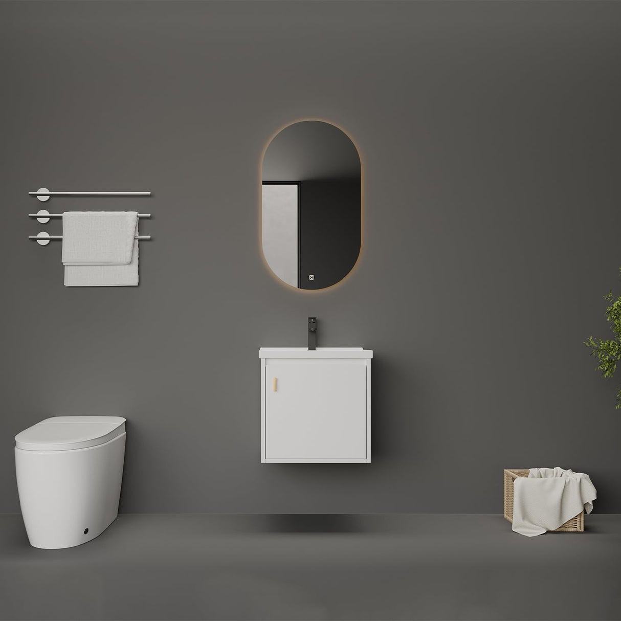 AmpleCharmic 20 Inch Bathroom Vanity with Sink, Small Floating Vanity with Soft-Close Door Modern Cabinet, Faucet, Pop-up Drain, P-Trap Included, White AmpleCharmic