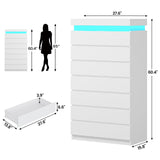 HAUOMS Tall 7 Drawer Dresser with LED Light, White Modern Chest of Drawers for Bedroom,Closet Dressers with Drawers for Living Room, Entryway, Hallway HAUOMS