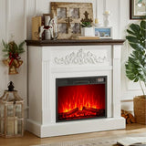Electric Fireplace with Mantel, Farmhouse Electric Fireplaces TV Stand, Fireplace Entertainment Center with Heater and Realistic Stacked Stone Surround for Living Room, Bedroom HDDDZSW