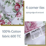 FADFAY Rose Floral Comforter Set Twin Shabby Floral Summer Quilt 100% Cotton Fabric with Soft Microfiber Inner Fill Bedding Lightweight Reversible All Season Down Alternative Duvet Insert 3Pcs, Twin FADFAY