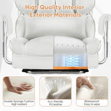 Sweetcrispy Executive Home Office Desk Chair - Ergonomic Big Tall High Back with Footrest & Lumbar Support, Reclining Height Adjustable, Comfy PU Leather Computer Gaming with Swivel Wheels, White Sweetcrispy