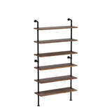 Anynice 6 Tier Industrial Ladder Pipe Shelf Bookcase, Rustic Wall Mounted Pipe Bookshelves for Decor and Storage Anynice