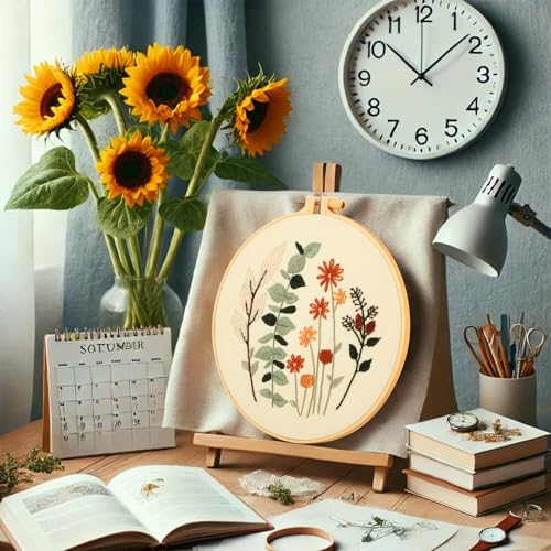 JOINRUN Embroidery Kit for Beginners Adults, Cross Stitch Kits, Includes Embroidery Patterns, Color Threads, Full Range Accessories, Easy to Follow Instruction and Video (Flower)