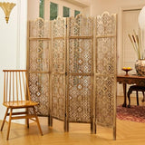68.9Inch Folding Room Divider, 4 Panels Wood Carved Privacy Screens - Ideal Decorative Partition for Home, Office, Restaurant, Bedroom (Dark Brown) Svimi