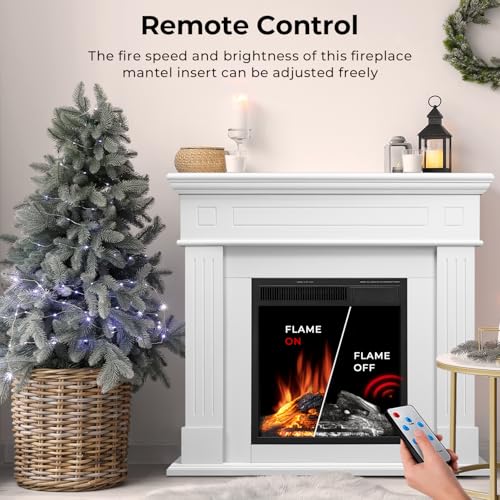 43” Electric Fireplace Mantel Freestanding Electric Fireplace, Remote Control, Adjustable Led Flame, 750W/1500w PEARLWHITE Electactic
