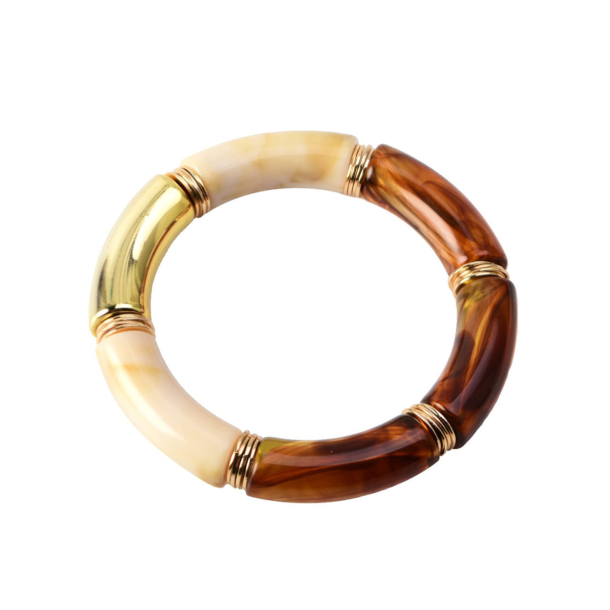 GOOJIDS Bamboo Tube Bangles Bracelet Chunky Curved Stacking Clear Acrylic Colorful Beads Stretchable Friendship Gold Bracelets Gift For Women (A-Coffee) GOOJIDS