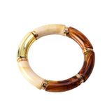 GOOJIDS Bamboo Tube Bangles Bracelet Chunky Curved Stacking Clear Acrylic Colorful Beads Stretchable Friendship Gold Bracelets Gift For Women (A-Coffee) GOOJIDS