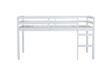 LINKHOO Twin Size Wooden Low Loft Bed with Guardrail and Ladder for Kids, Boys and Girls, No Box Spring Needed, White LINKHOO