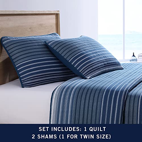 Nautica - Queen Quilt Set, Soft & Breathable Cotton Bedding with Medium Weight Feel, Reversible 3 Piece Bed Set with Matching Pillowcase (Coveside Blue) Nautica