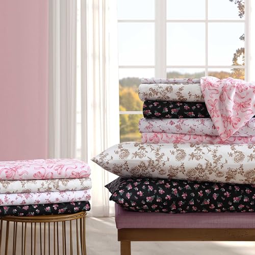 Betsey Johnson - King Bed Sheets, Soft & Lightweight Bedding, Fade & Wrinkle Resistant (Bouquet Ditsy Black, King) Betsey Johnson