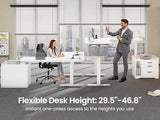 SEDETA L Shaped Electric Standing Desk with File Cabinet, 63 x 53'' Height Adjustable Home Office Computer Desk with Drawers, Power Outlet, Stand up Gaming Table with Led Lights, Keyboard Tray, White SEDETA