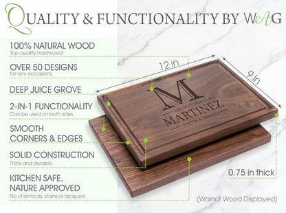 Walnut Artisan Personalized Cutting Boards,Mother's Day, Custom Wedding, Anniversary or Housewarming Gift Idea, Wood Engraved Charcuterie Board for Couples and Newlyweds, Monogram Initial Des - WoodArtSupply