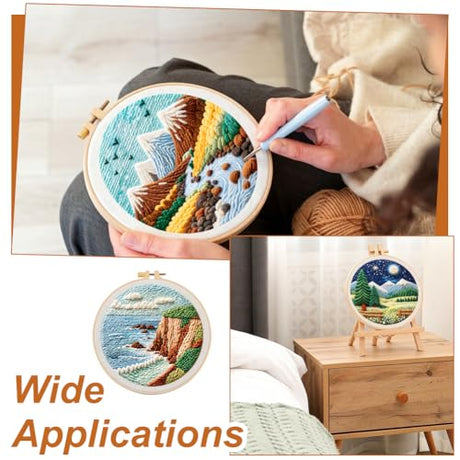 BEUNITONE 3PCS Landscape Punch Needle Kit for Adults Beginners, Complete Craft Kit Needlepoint Kits for Adults with Hoop, Punch Needle Starter Craft Set for Cloth Festival Gift and Home Decor 20X20CM BEUNITONE