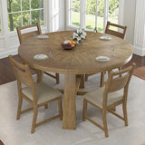 Jocisland Round Solid Wood Dining Table Set for 4, 5-Piece Mid-Century Kitchen & Dining Room Furniture with Padded Chairs, Space-Saving Design, Radial Grain Finish, Easy Assembly Jocisland