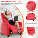 FDW Recliner Chair Massage Chair Reading Chair Reclining Sofa Home Theater Seating with Lumbar Support Massage and Padded Backrest for Living Room and Bedroom (Leather, Red)