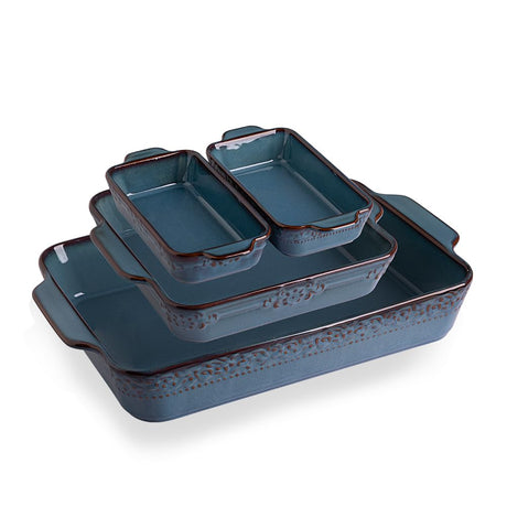 Sweejar Casserole Dishes for Oven, Ceramic Bakeware Set of 4, Rectangular Baking Dish with Handles, Lasagna Pans for Cooking, Gratin, Roasting, Banquet and Daily Use (Kiln-Change Blue) Sweejar