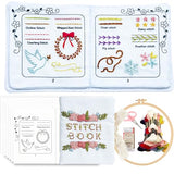 CIZULFY Beginner Embroidery Stitch Book Kit with Pre-Printed Fabric, 30 Essential Stitches and Practice Patterns(Floral Animal etc), Embroidery Beginner kit Adult with Tool and Video Guide