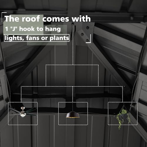 Domi Hardtop Gazebo 8x8FT, Aluminum Outdoor Gazebo with Galvanized Steel Double Roof Canopy, Curtains and Netting Included, Metal Gazebo Permanent Pavilion for Patio, Lawn, Garden, Gray domi outdoor living