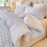 tohrisa Boho Comforter Set Full Size - 3 Pieces Lightweight Jacquard Seersucker Bedding Sets (1 Soft Fluffy Grid Comforter & & 2 Pillowcases) - All Seasons Cozy Modern Bed Set(80"x90" Light Blue) tohrisa