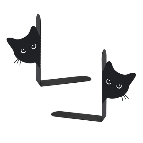 Bookends Metal Cat Book Ends, 1 Pairs Cute Bookends for Shelves Decorative for Home Office Desk Bookshelf Decor (Black, Full-face) TYLCC