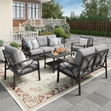 FansaFurn 5-Piece Outdoor Patio Furniture Set, Outdoor Metal Sectional Furniture with Cushions, Outdoor Conversation Seating Set with Coffee Table for Balcony, Garden, Deck, Backyard, Grey FansaFurn