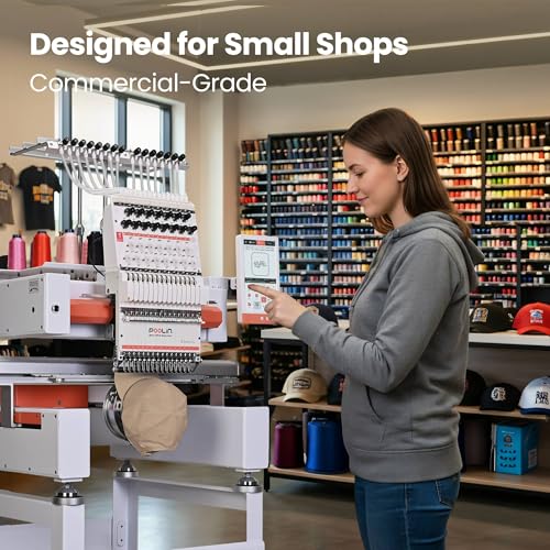POOLIN EOV 15 Needle Professinoal Hat Embroidery Machine,270° Cap rotation,14.2"x9.5" Large Area,Multi-Needle for Small Business & Home Shop,3D Cap & Hat,Flat Embroidery Avaliable,Built for Business
