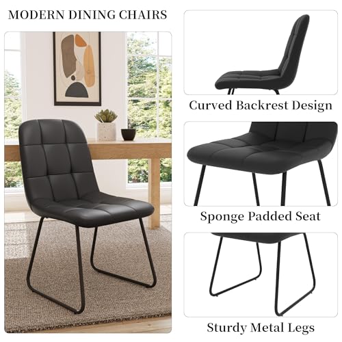 HIPIHOM 45.3 Inch Round Dining Table Set for 4, Mid Century Modern MDF Coffee Set for Dining Room Kitchen Apartment (Dark Walnut Table + 4 U-Shaped Black Chairs) HIPIHOM
