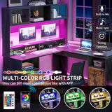 YITAHOME L Shaped Desk with Drawers & Hutch, 61" Computer Desk with Power Outlets & LED Lights, Corner Office Desk with Storage Cabinet, Drafting Table, Wood Desk, Black & Rustic Brown YITAHOME