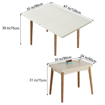 Rukulin 47" Multifunctional Wooden Foldable Dining Table with Thai Oak Legs, Modern Space Saving Kitchen Table for Living Room White, 47" W x 35.4" D x 29" H