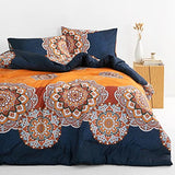 Wake In Cloud - Bohemian Comforter Set, Boho Chic Ornate Floral Elements Pattern Printed for Men Women, Soft Lightweight Bedding, 3 Pieces, Orange Navy, Queen Size Wake In Cloud