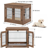 beeNbkks Furniture Style Dog Crate End Table, Double Doors Wooden Wire Dog Kennel with Pet Bed, Decorative Pet Crate Dog House Indoor Medium Large beeNbkks