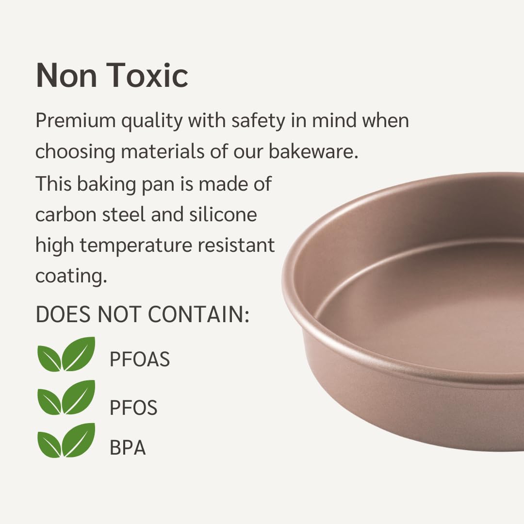 HAPPIELS Non Toxic Nonstick 9 inch Round Cake Pans Set of 2 | Quality Non Stick 9 inches Layer Circle Cake Pan 2 inches Deep | Best 9in Baking Pan PFOA, BPA free Nontoxic | 9inch 9inches Cake Pans Set HAPPIELS